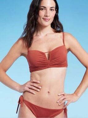 NWOT Shade & Shore Rust Orange Bikini Set 36B Medium Tie Side Swimwear